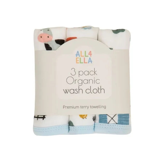 All4Ella - Wash Cloth 3 Pack - Barnyard All4Ella Yallatoys
