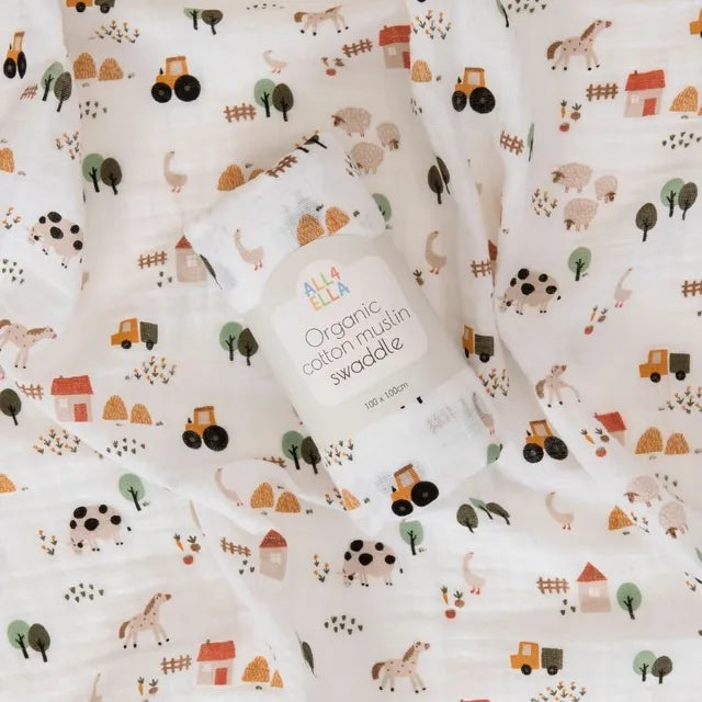 All4Ella - Muslin Swaddle - Country Farm All4Ella Yallatoys