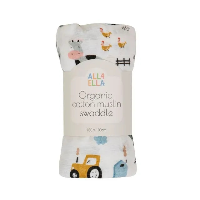 All4Ella - Muslin Swaddle - Barnyard All4Ella Yallatoys