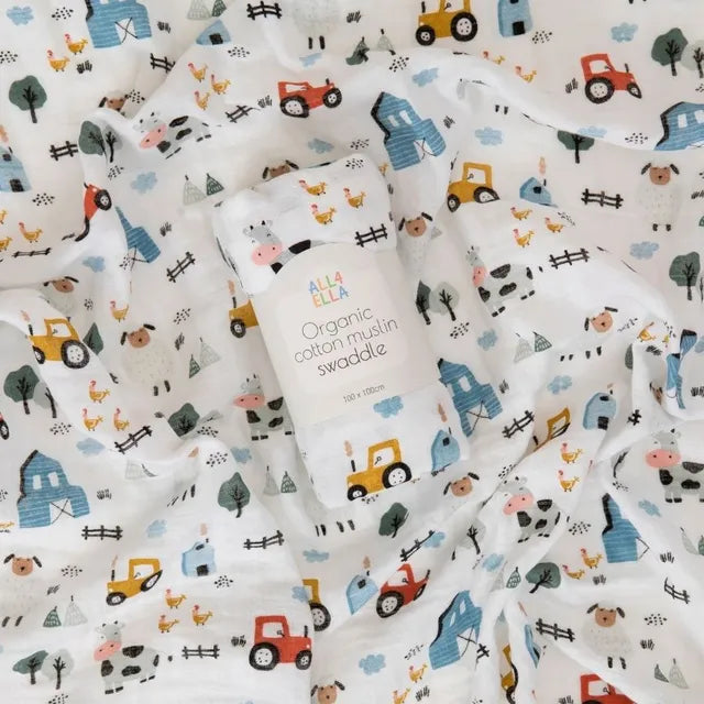 All4Ella - Muslin Swaddle - Barnyard All4Ella Yallatoys
