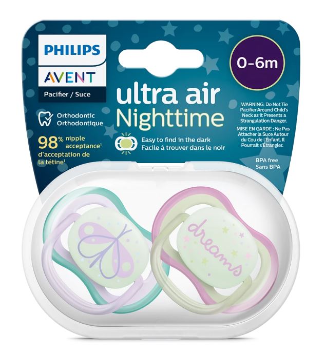 Philips Avent Soother Ultra Air Night 0 to 6 Months x2 Girl Philips Avent Yallatoys