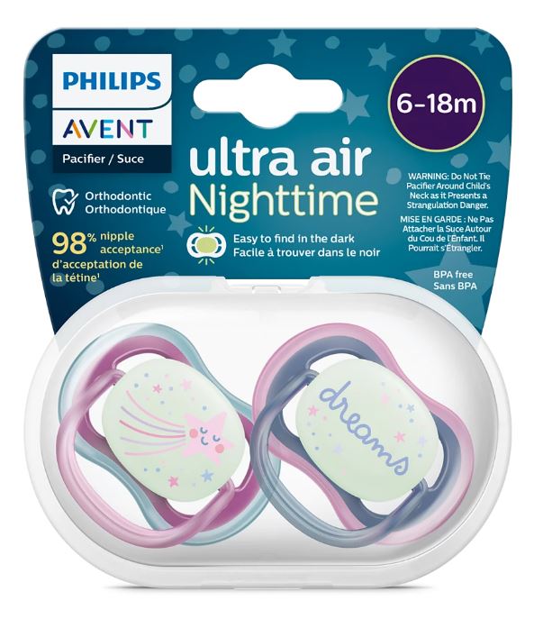Philips Avent Ultra Air Soother Night time 6 to 18M Girl x2 Philips Avent Yallatoys