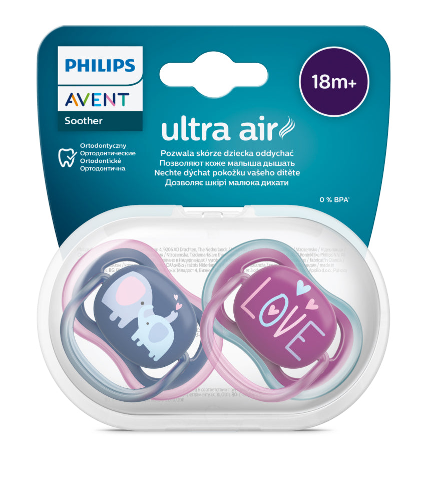 Philips Avent Ultra Air Pacifier 18Months And Above Girl Deco x2 Philips Avent Yallatoys