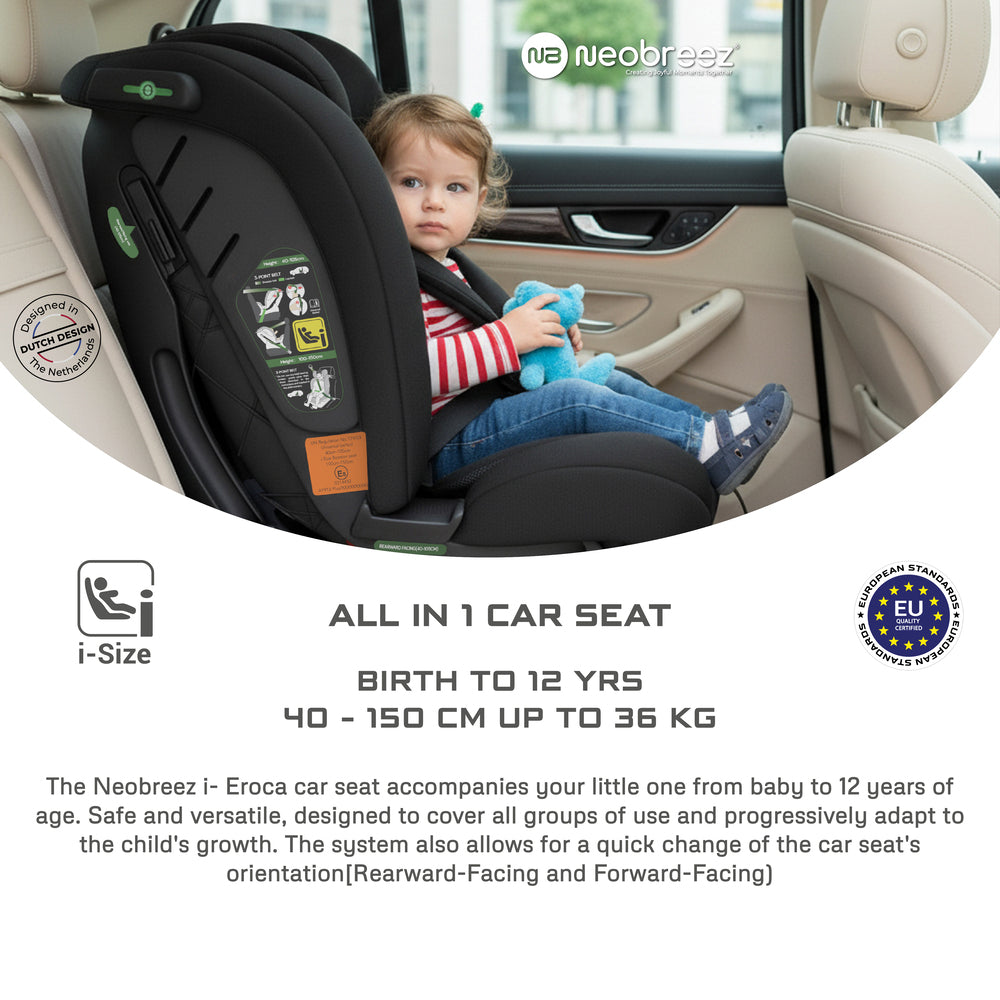 Neobreez I Eroca I Size All In1 Convertible Car Seat Black