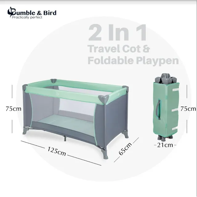 Bumble And Bird 2 in 1 Travel Cot And Foldable Playpen Green Bumble & Bird Yallatoys