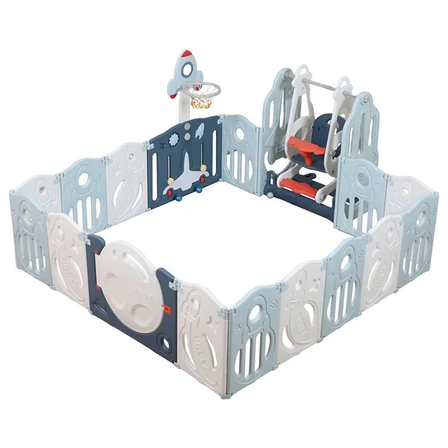 Bumble And Bird Playpen Swing And Basketball Hoop Blue 16pcs Bumble & Bird Yallatoys