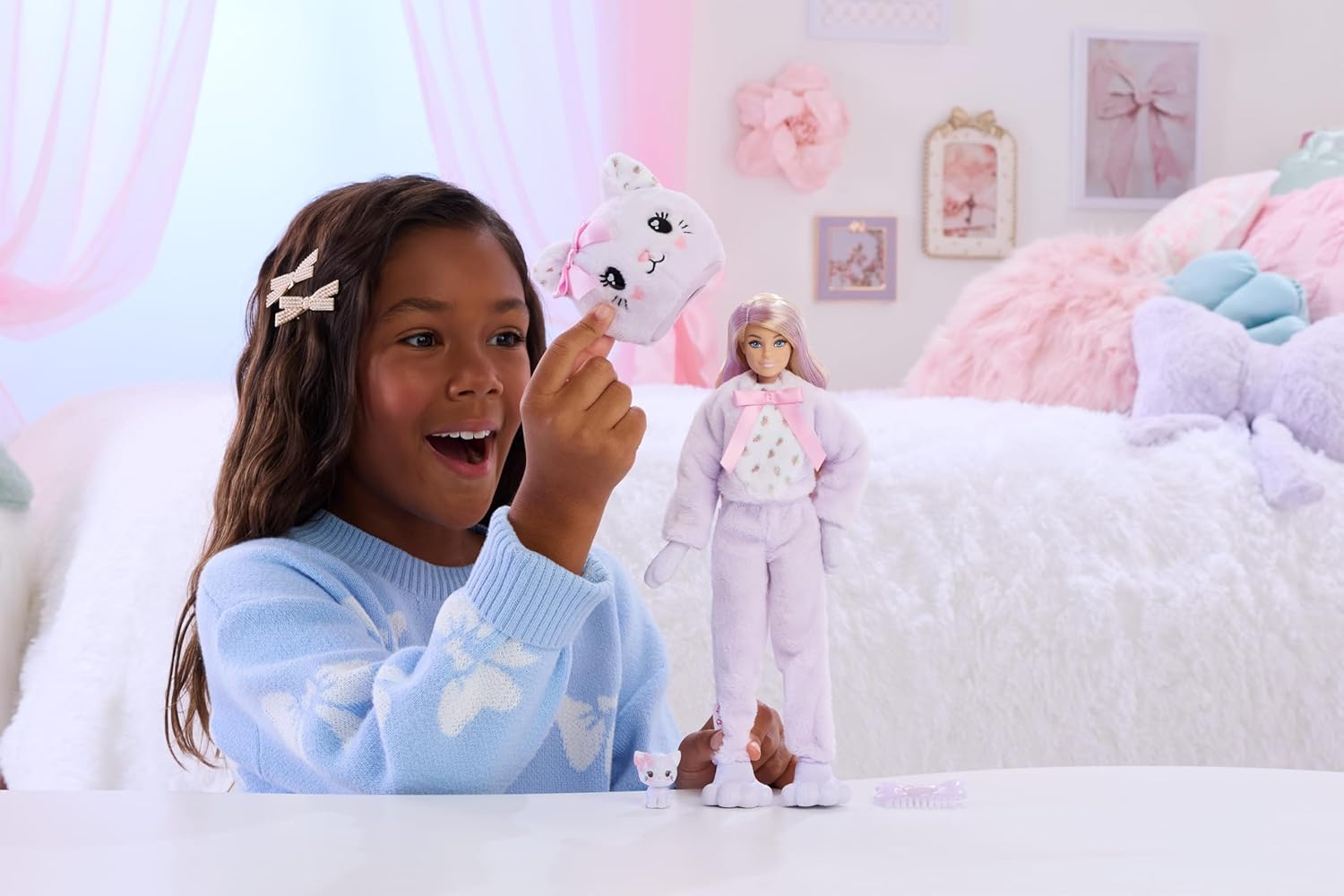 Barbie Cutie Reveal Care Bears Doll with Cuddly Kitten
