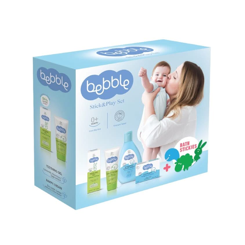 Bebble Stick And Play Set Shampoo And Body Wash 200Ml And Nappy Cream 75Ml And Teething Gel 20Ml And Cream Soap 75G Bebble Yallatoys