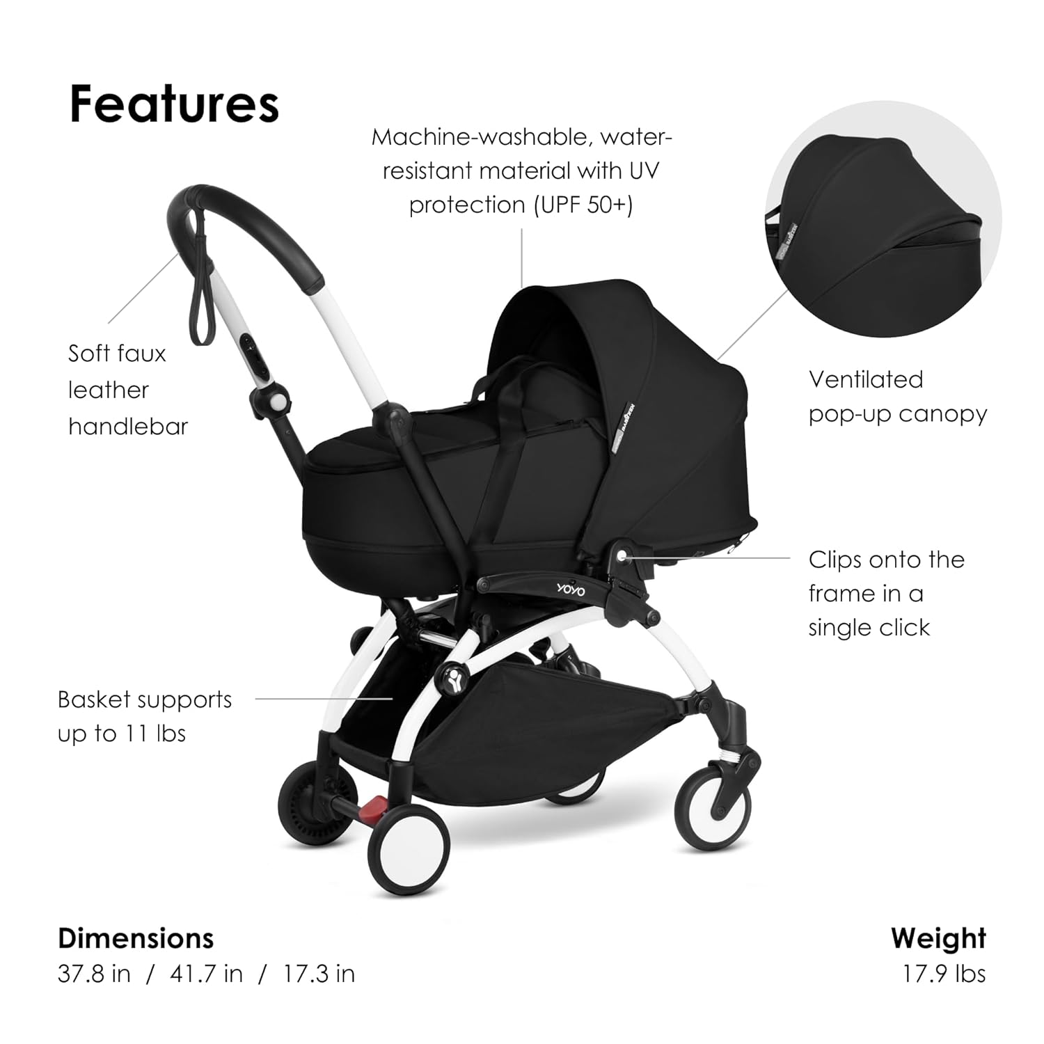 Babyzen YOYO² Stroller White Frame with Bassinet Black BABYZEN Yallatoys