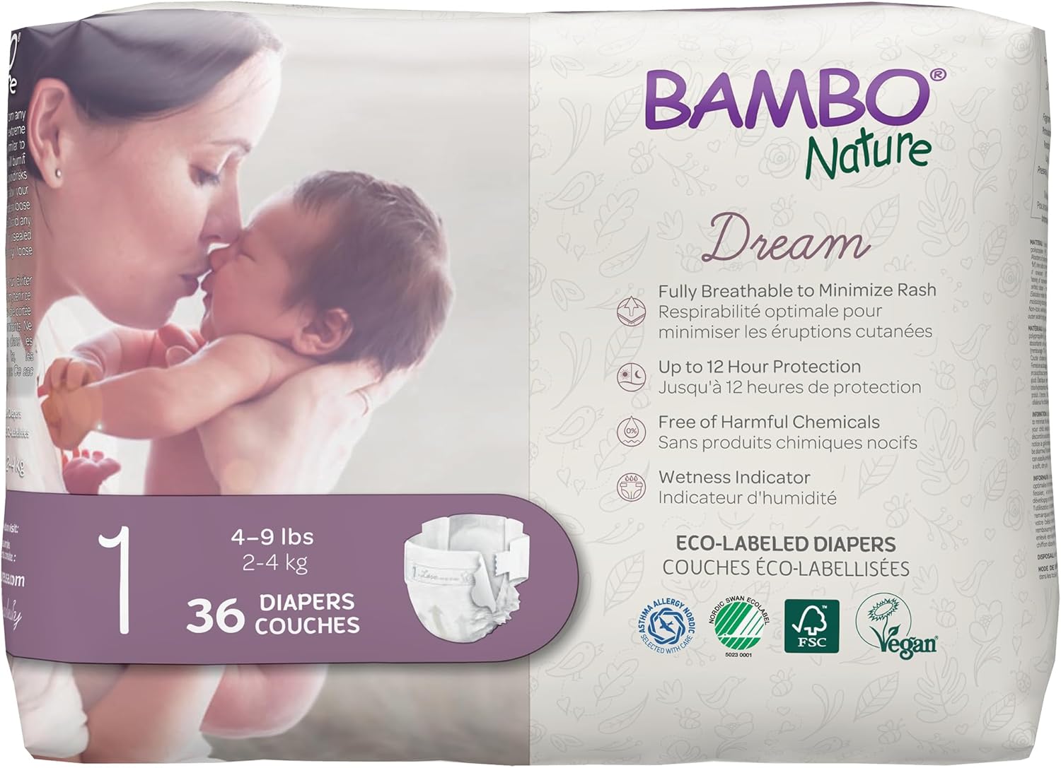 Bambo Nature Eco Friendly Diapers Size 1, 2-4 kg 36Pieces Bambo Nature Yallatoys