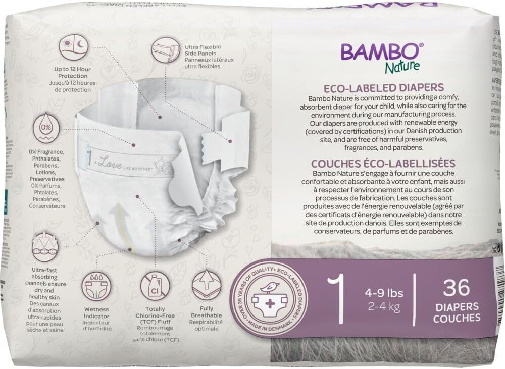 Bambo Nature Eco Friendly Diapers Size 1, 2-4 kg 36Pieces Bambo Nature Yallatoys
