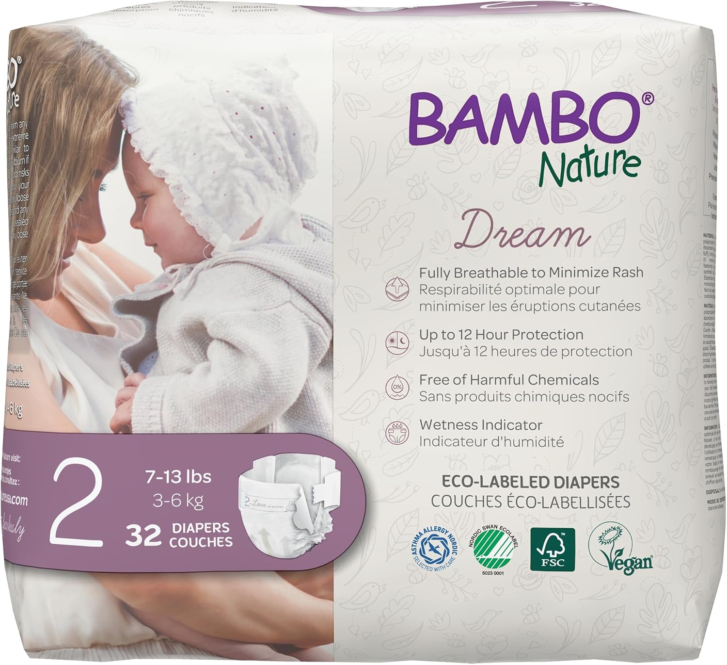 Bambo Nature Eco Friendly Diapers Size 2, 3-6kg 32Pieces Bambo Nature Yallatoys