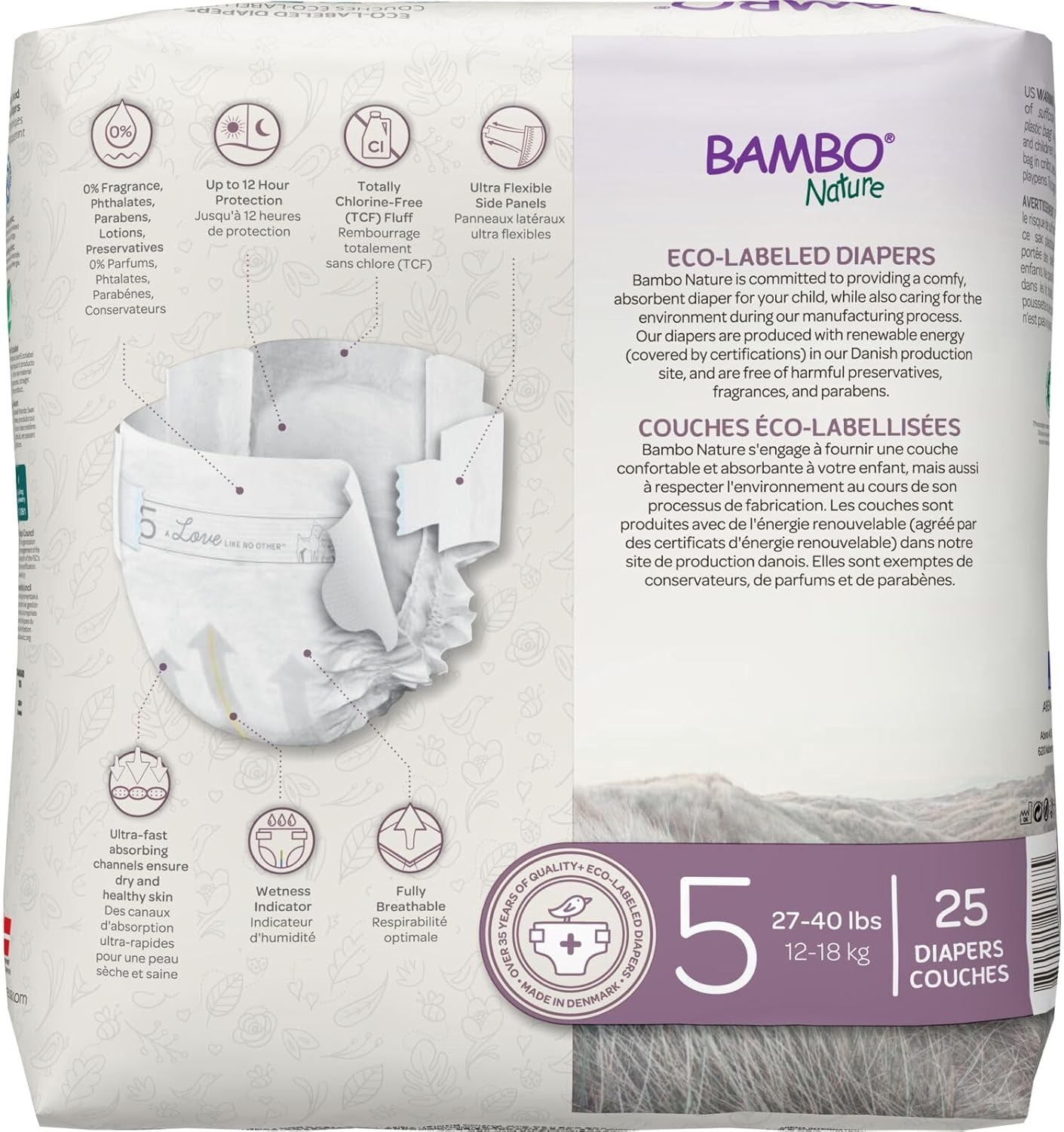 Bambo Nature Eco Friendly Diapers Size 5, 12-18kg 25Pieces Bambo Nature Yallatoys