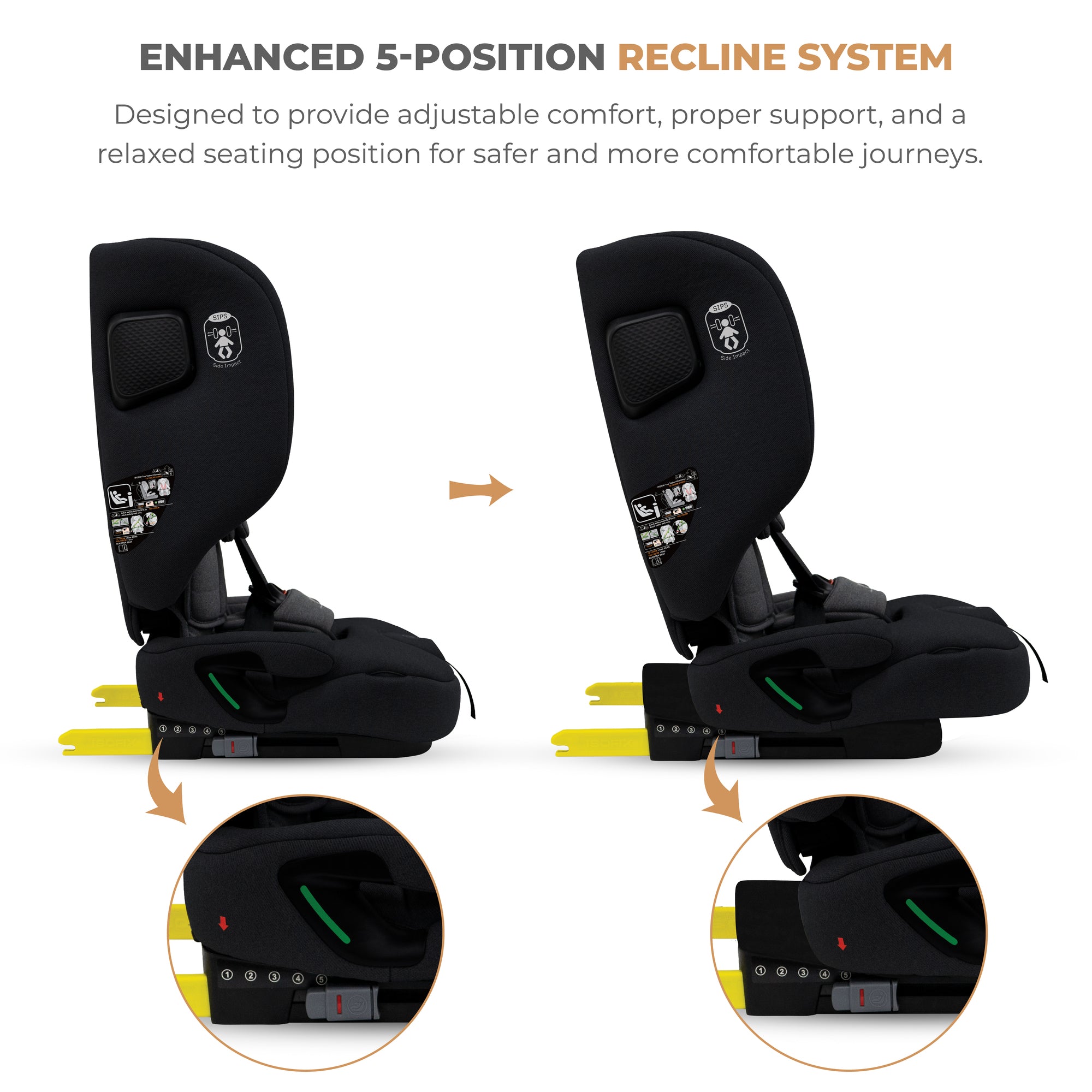 Neobreez - Gento Compact Foldable Travel Car seat with Isofix Group 1/2/3 - Black Grey