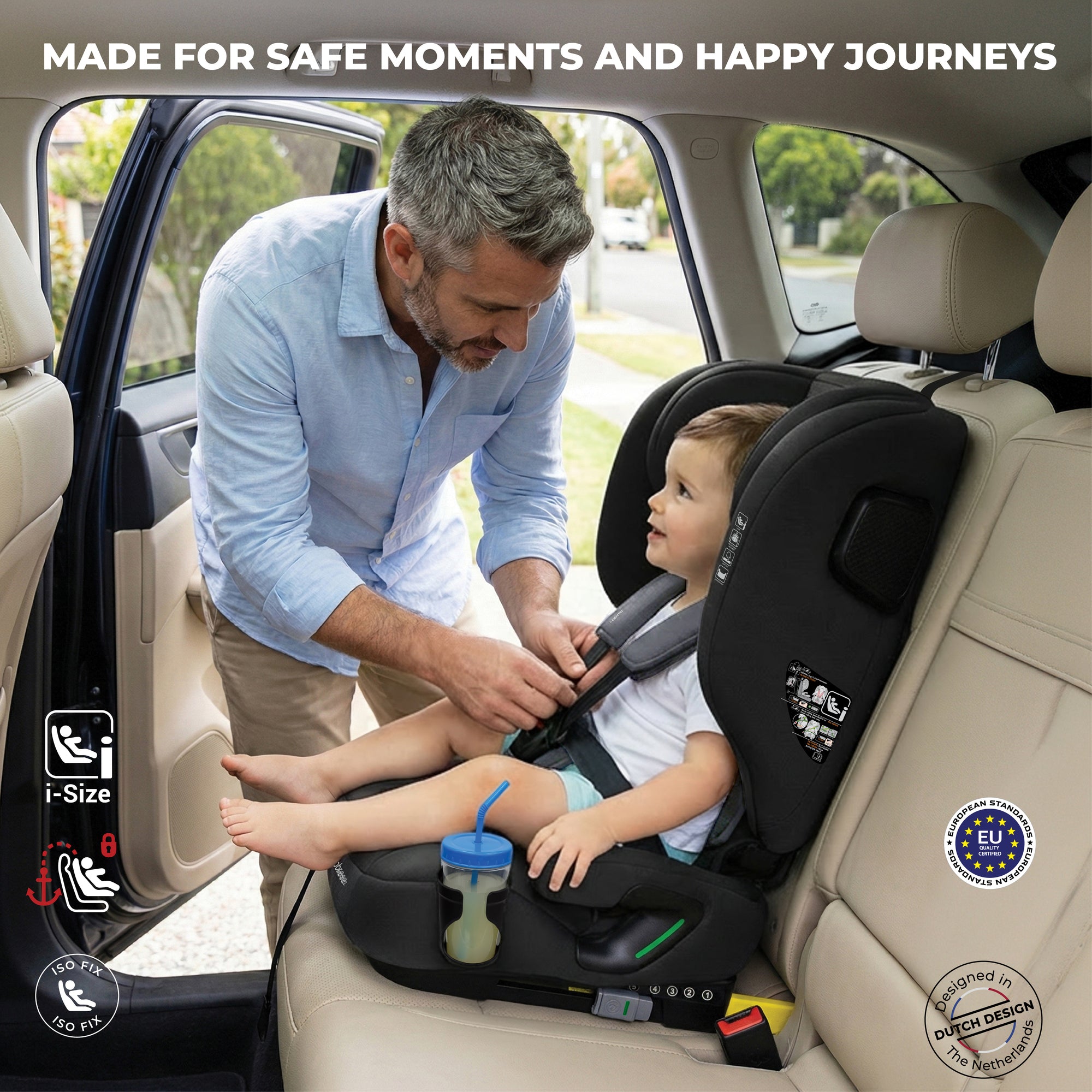Neobreez - Gento Compact Foldable Travel Car seat with Isofix Group 1/2/3 - Black Grey