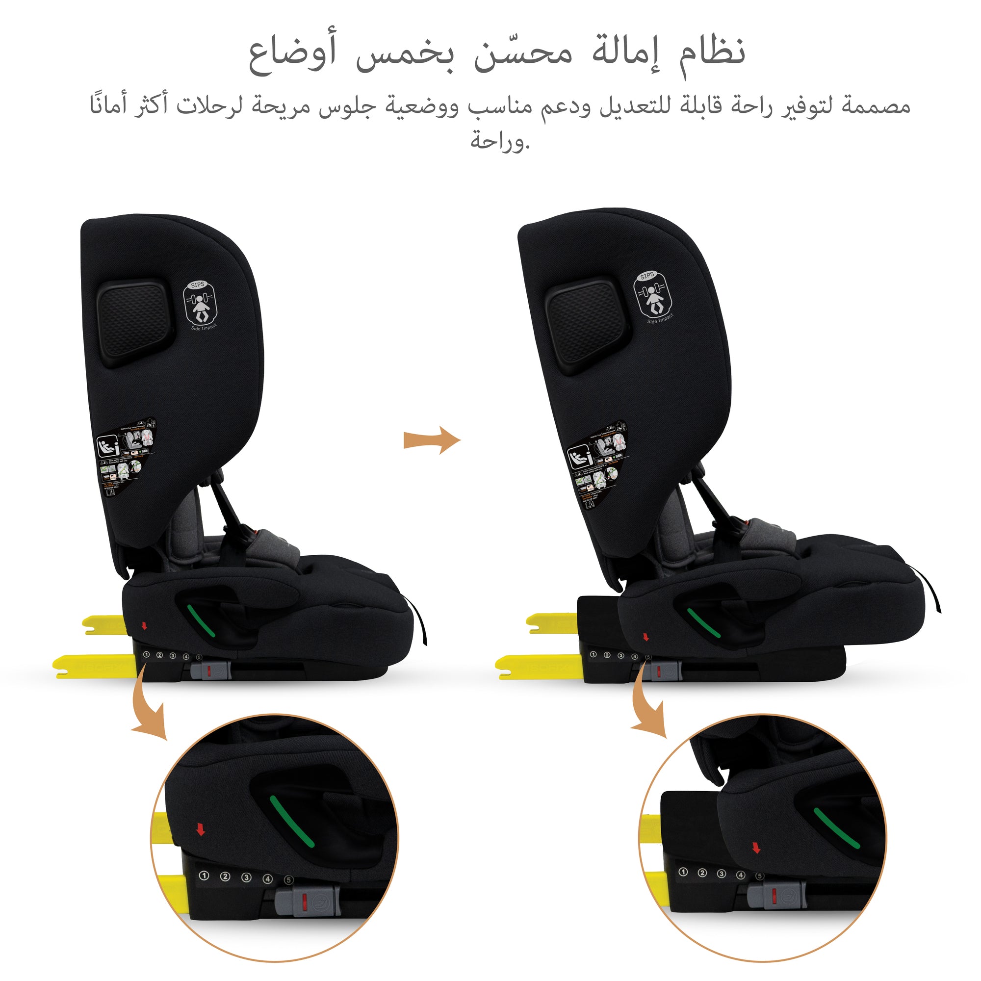 Neobreez - Gento Compact Foldable Travel Car seat with Isofix Group 1/2/3 - Black Grey
