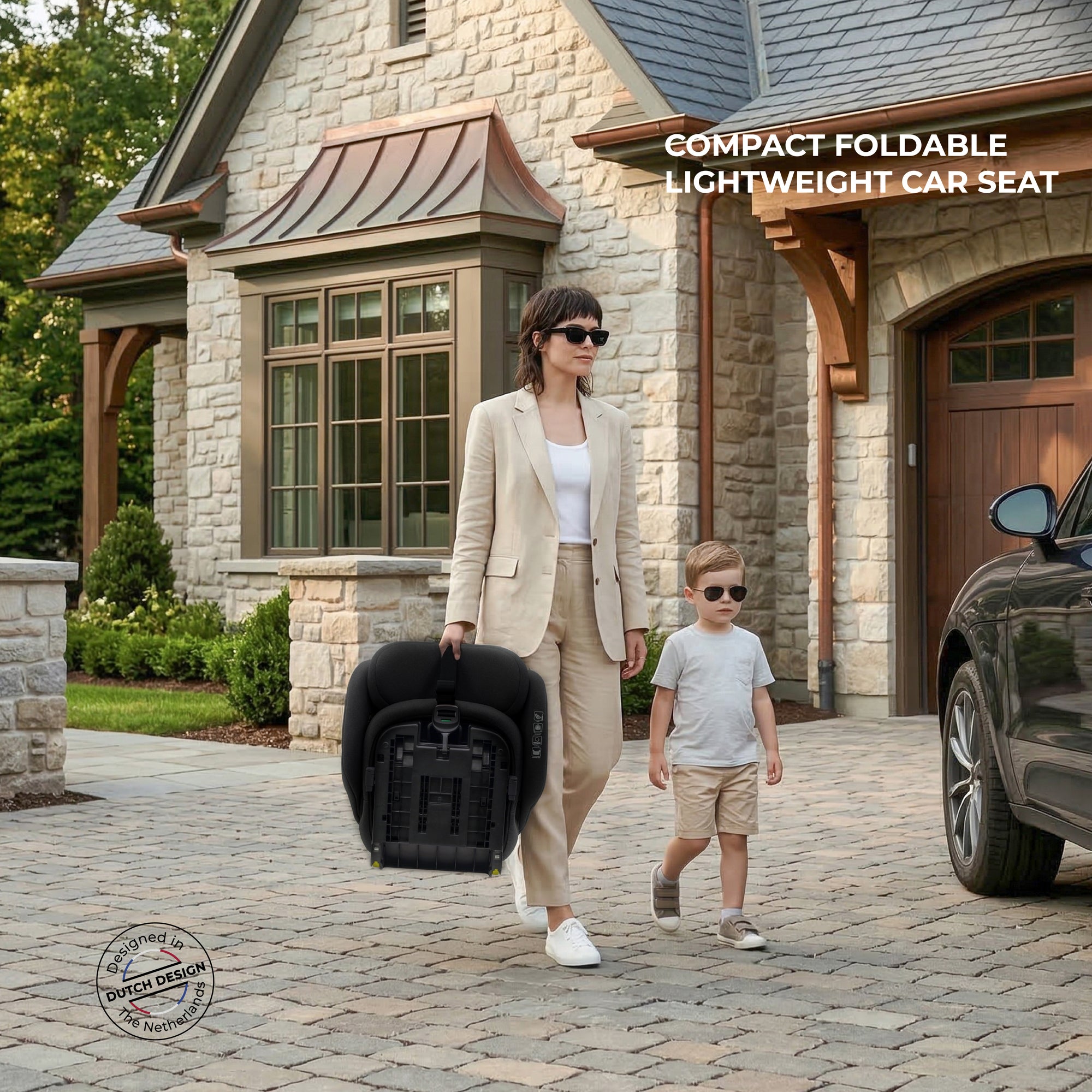 Neobreez - Gento Compact Foldable Travel Car seat with Isofix Group 1/2/3 - Black Grey
