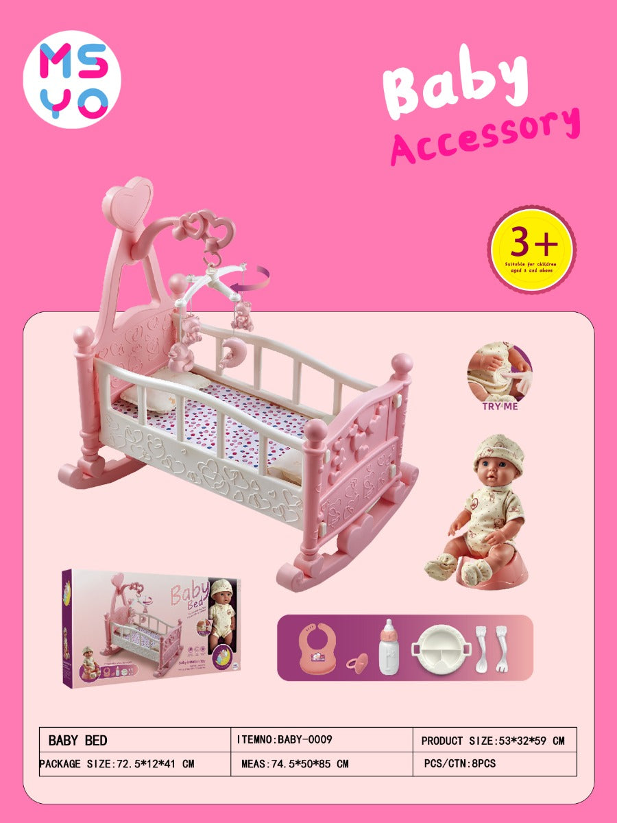 Baby doll with crib toy for toddler pretend play