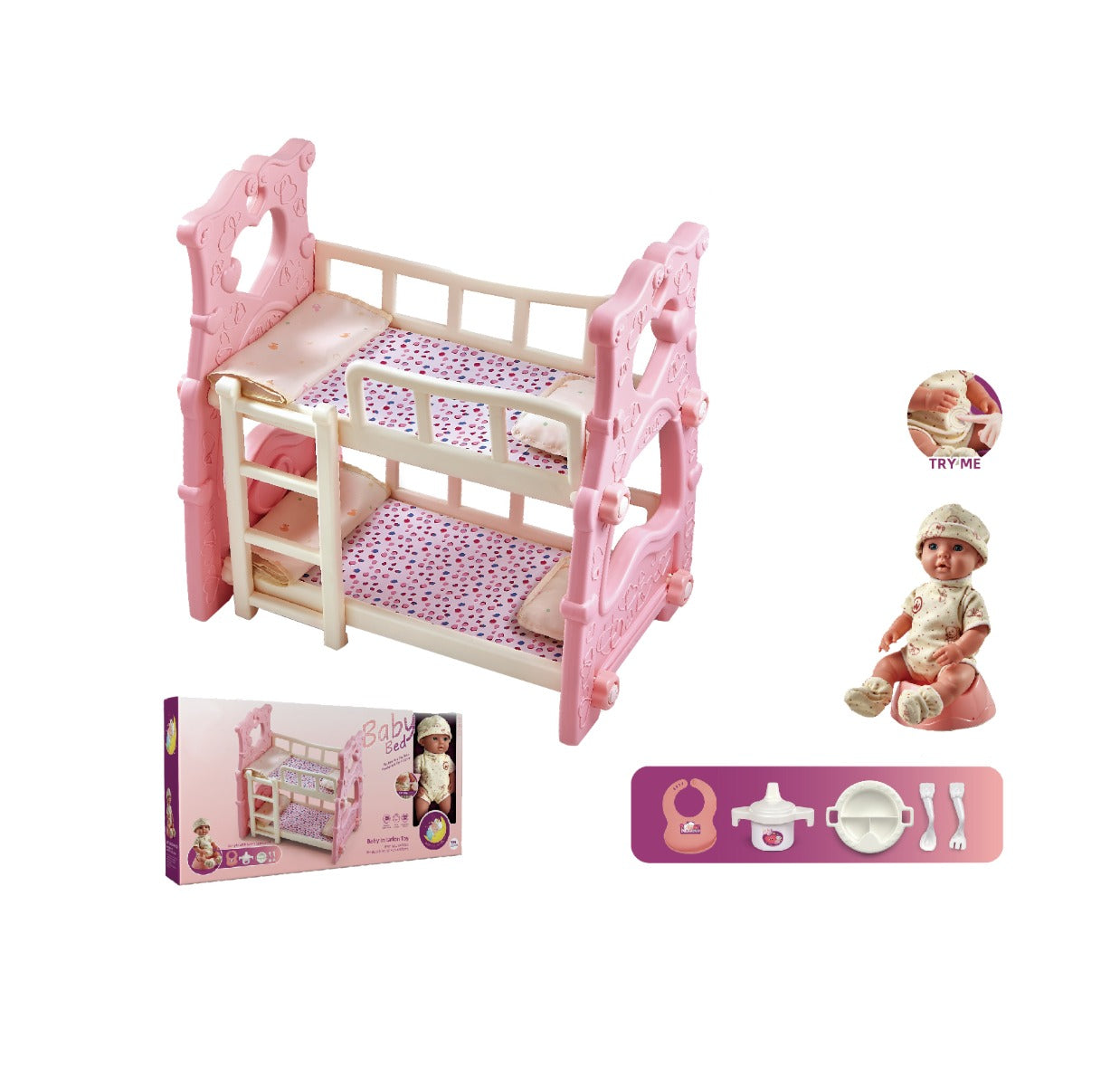 Baby doll with double bed toy for pretend play