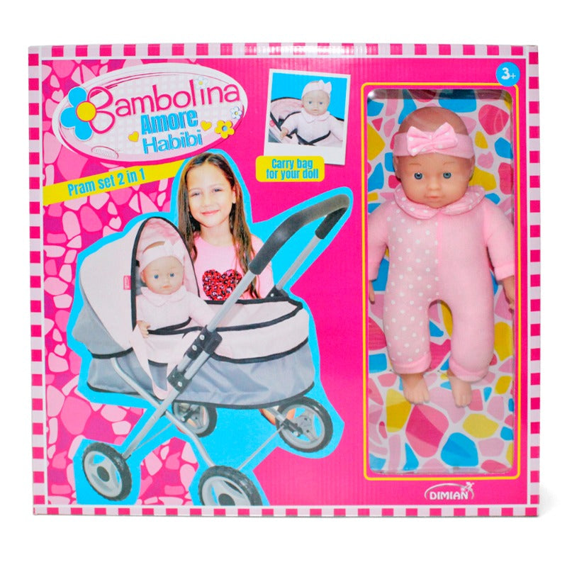 Bambolina pram set 2 in 1 with doll for kids