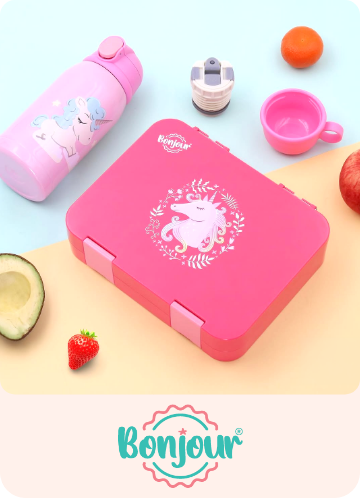 Buy Bonjour Snax Box Bento Mini Lunch Box 6/4 Compartments Pink Ballerina | Yallatoys.com