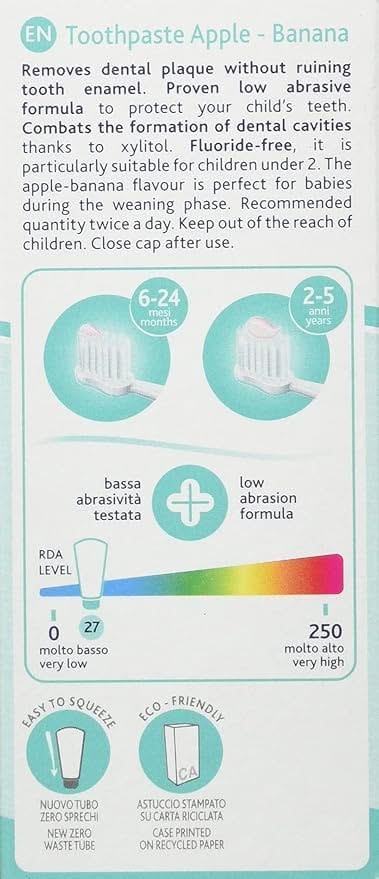 Chicco Toothpaste Apple Banana 6 to 24M No Fluoride 50ML Chicco Yallatoys