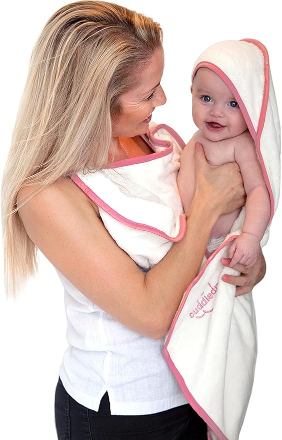 Cuddledry Handsfree Baby Towel Hooded White with Pink Edge Cuddledry Yallatoys