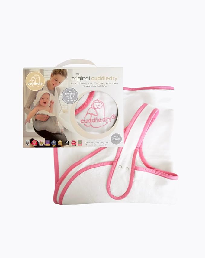 Cuddledry Handsfree Baby Towel Hooded White with Pink Edge Cuddledry Yallatoys
