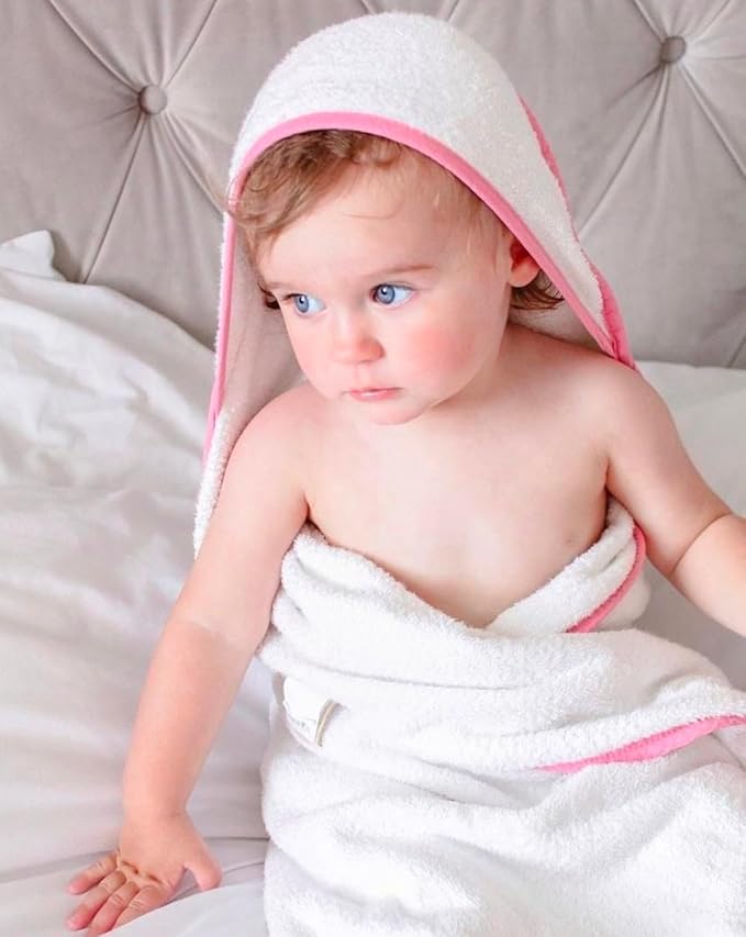 Cuddledry Handsfree Baby Towel Hooded White with Pink Edge Cuddledry Yallatoys