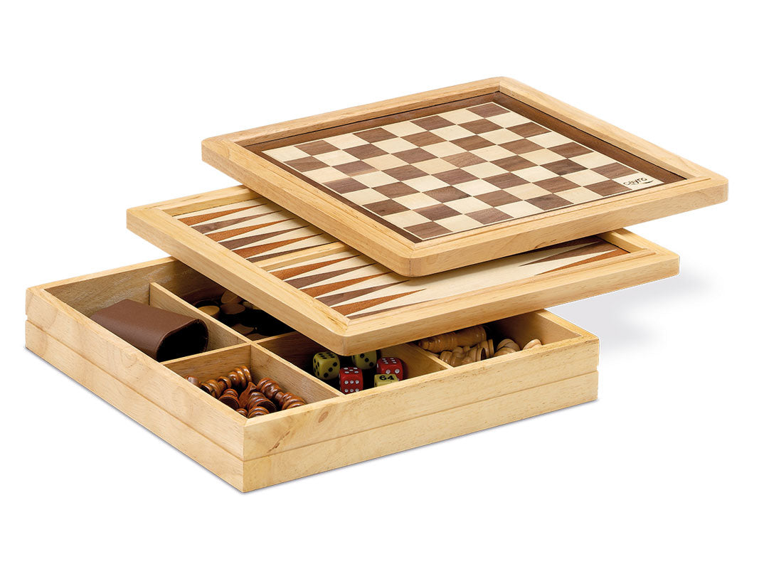 Cayro Inlaid Wooden 3-In-1 Game