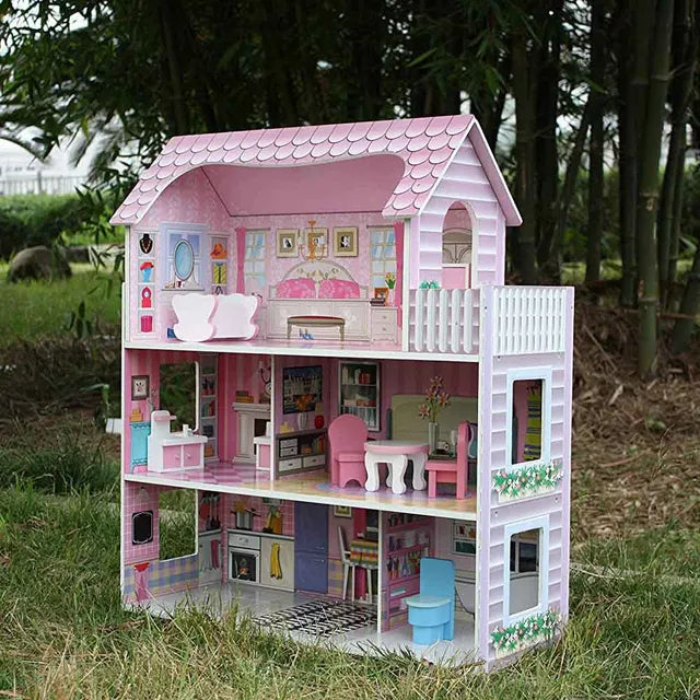 Collectible wooden 3-story dollhouse toy