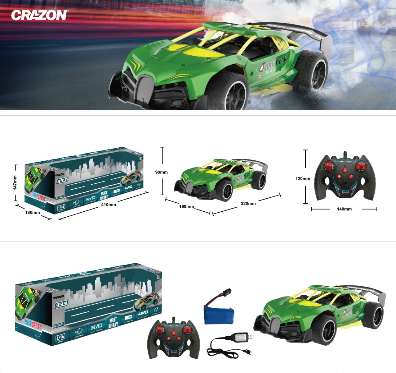 Crazon 1:14 Smoking Car Green