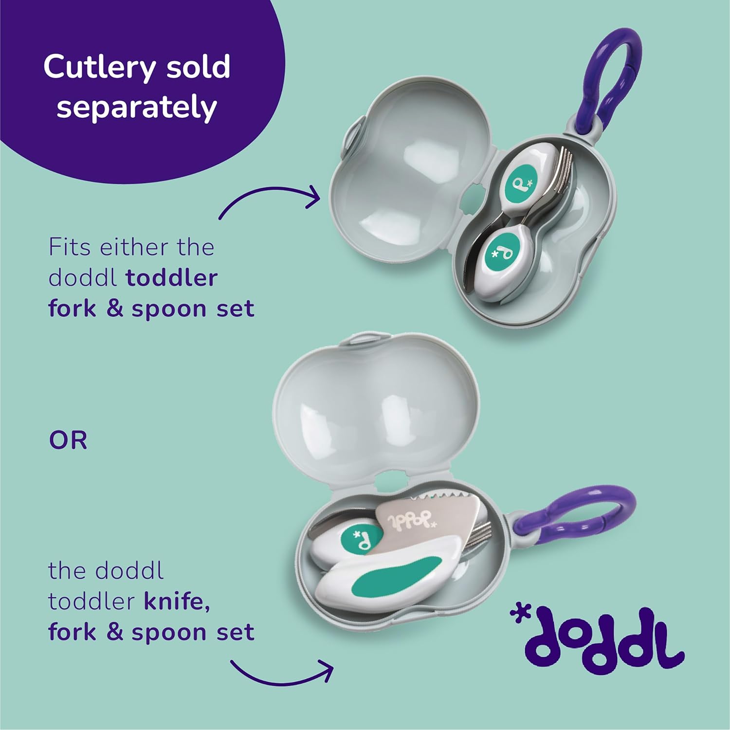 Doddl Toddler Cutlery Travel Case for 2 Piece and 3 Piece - Cool Grey
