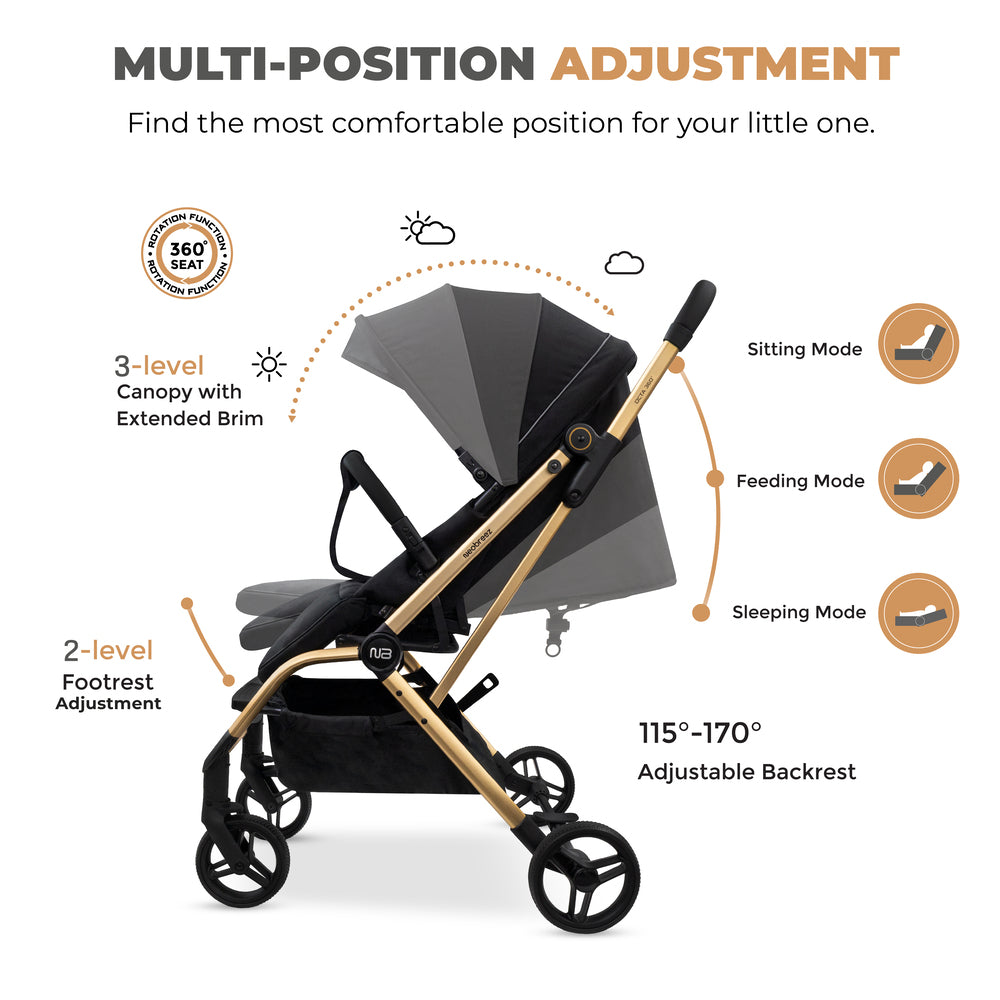 Neobreez Octa 360 Degree Rotate Lightweight Compact Travel Stroller Black