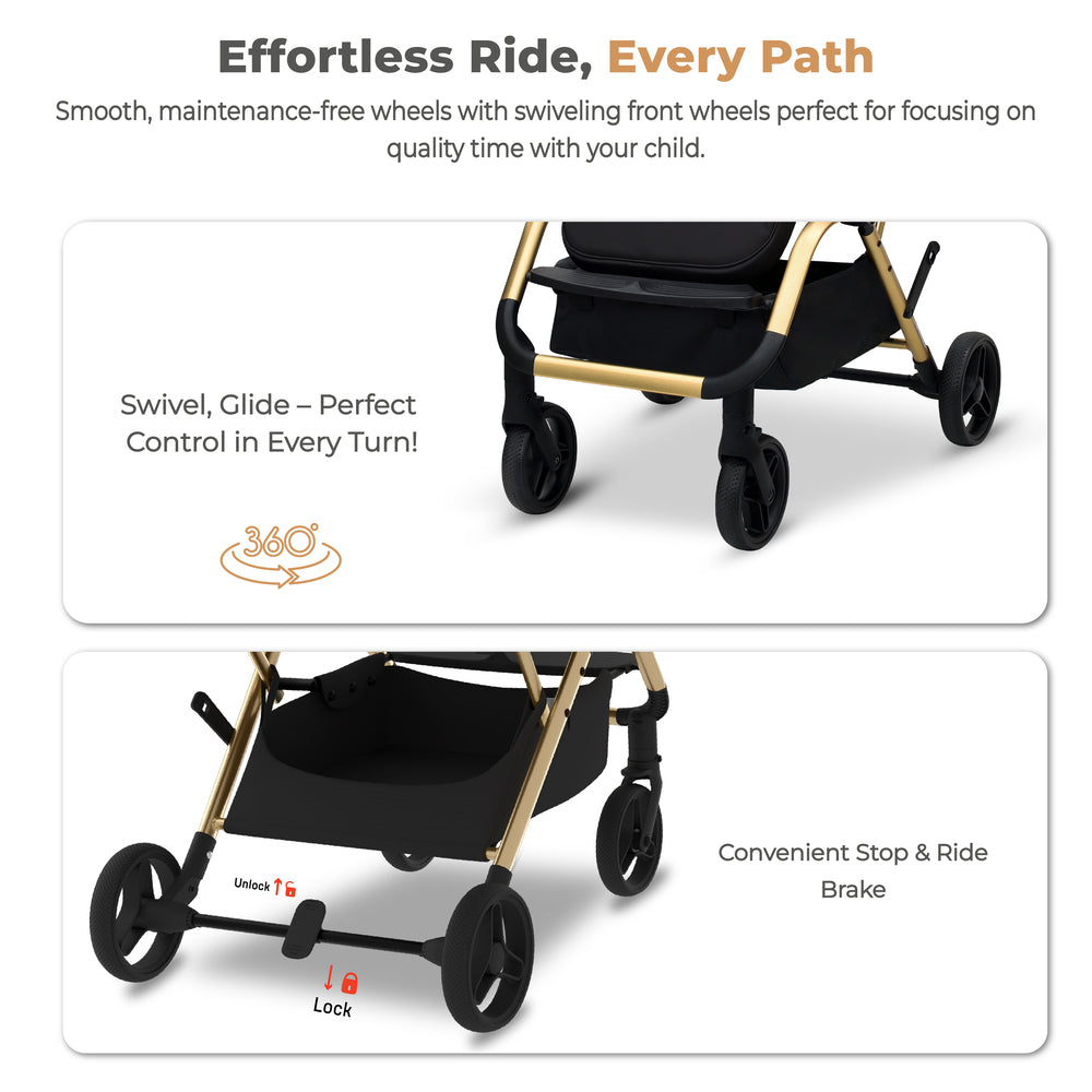 Neobreez Octa 360 Degree Rotate Lightweight Compact Travel Stroller Black