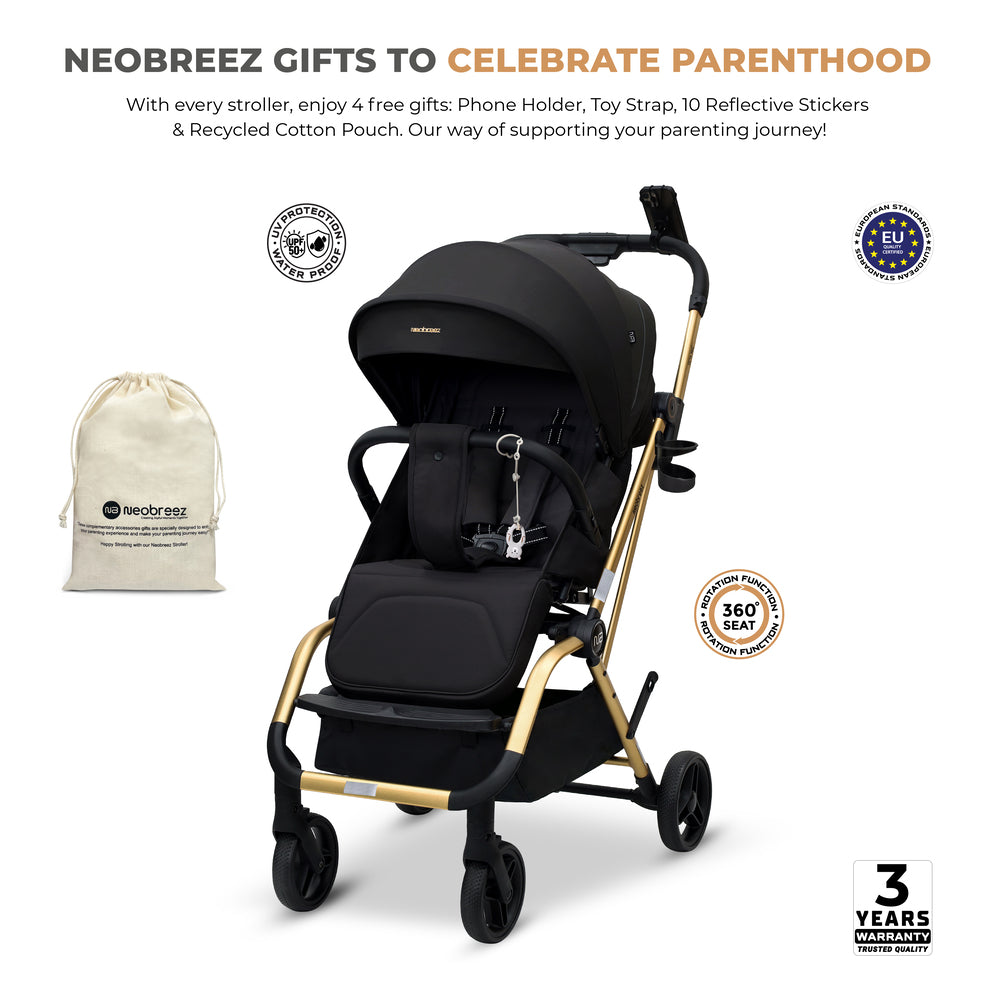 Neobreez Octa 360 Degree Rotate Lightweight Compact Travel Stroller Black