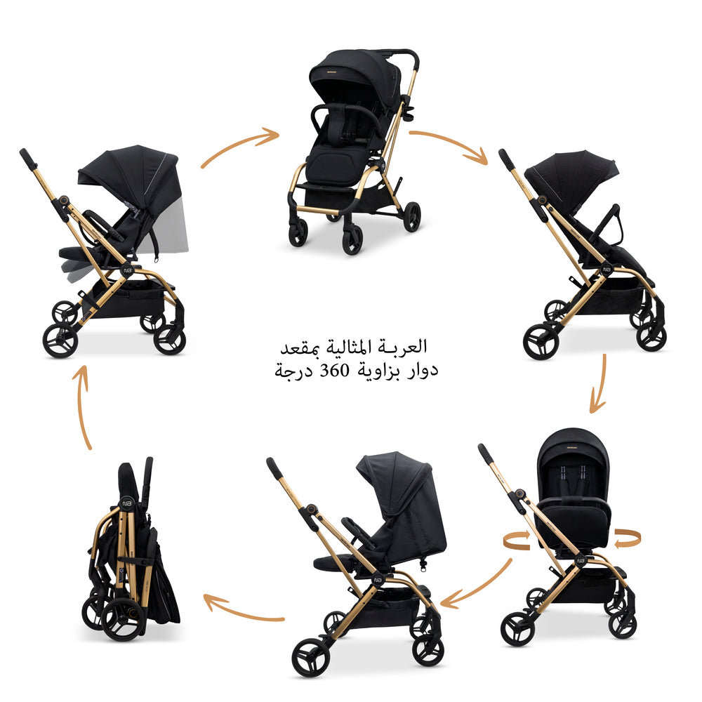 Neobreez Octa 360 Degree Rotate Lightweight Compact Travel Stroller Black