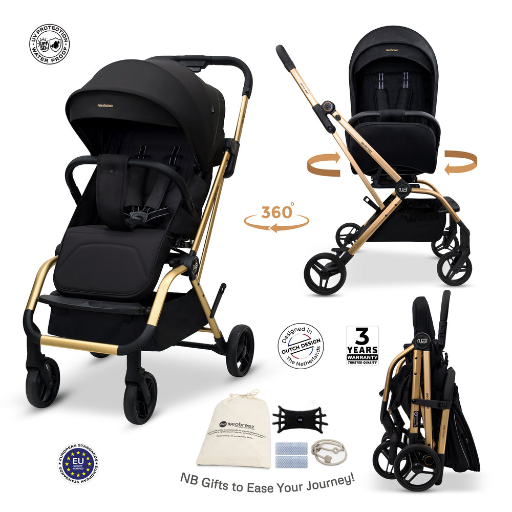 Neobreez Octa 360 Degree Rotate Lightweight Compact Travel Stroller Black