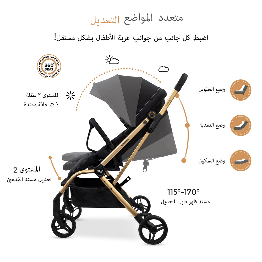 Neobreez Octa 360 Degree Rotate Lightweight Compact Travel Stroller Black