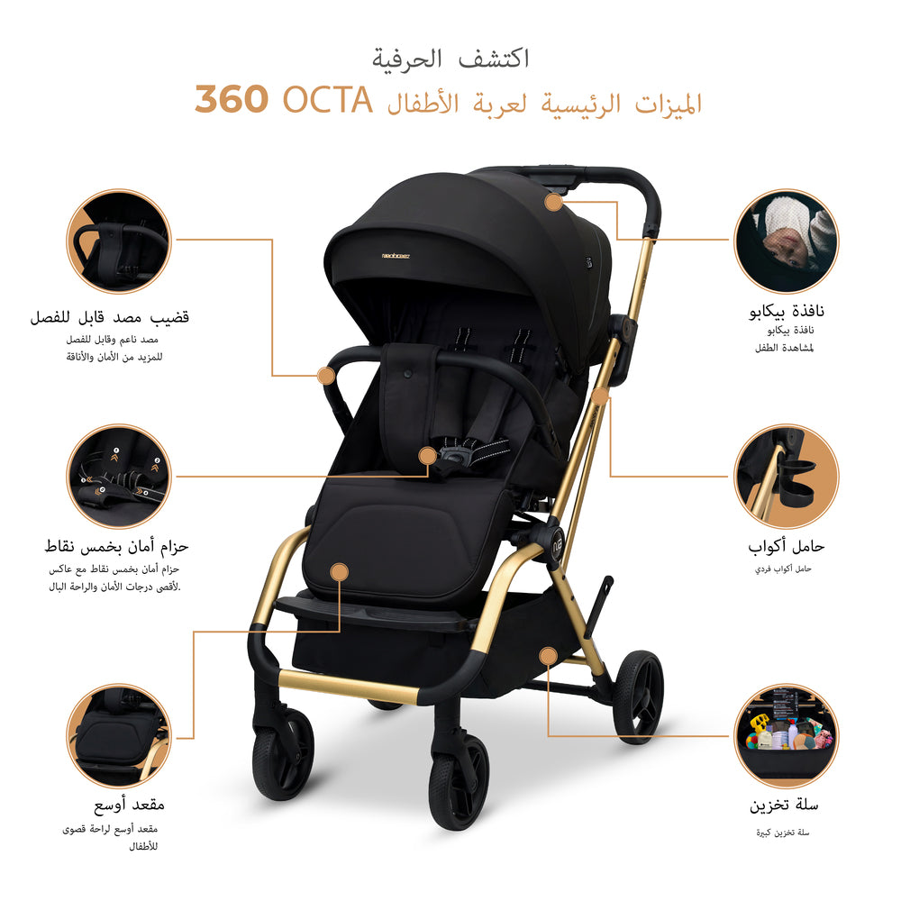 Neobreez Octa 360 Degree Rotate Lightweight Compact Travel Stroller Black