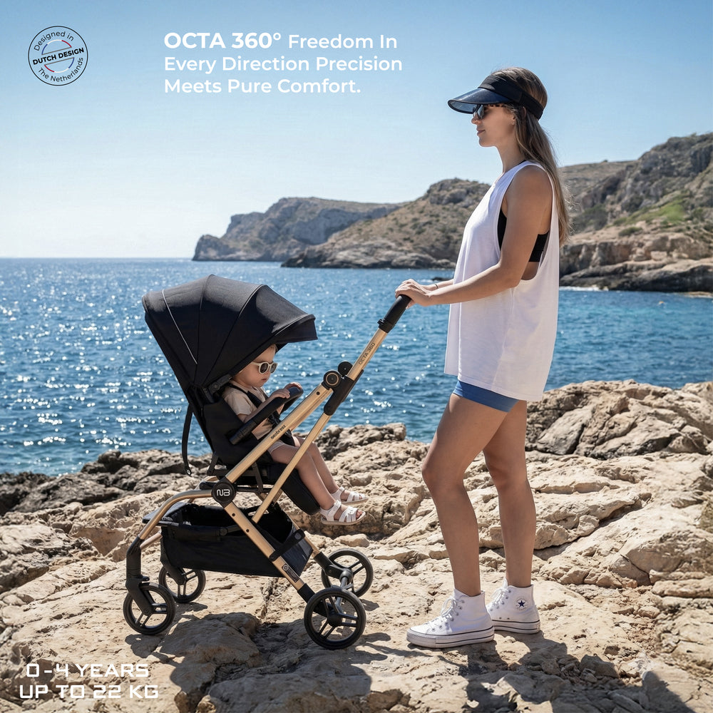Neobreez Octa 360 Degree Rotate Lightweight Compact Travel Stroller Black