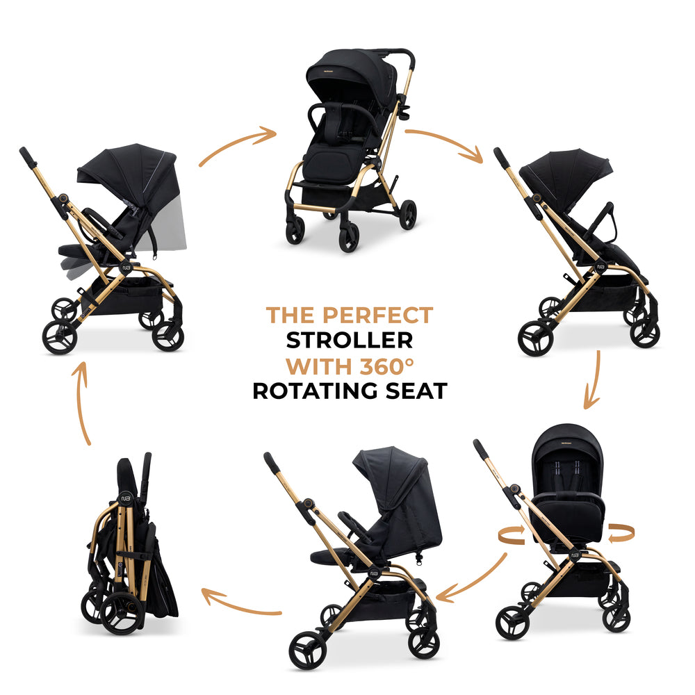 Neobreez Octa 360 Degree Rotate Lightweight Compact Travel Stroller Black