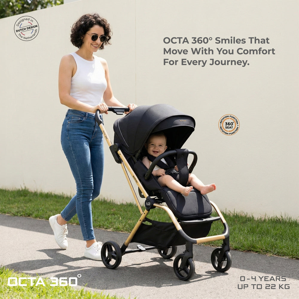 Neobreez Octa 360 Degree Rotate Lightweight Compact Travel Stroller Black