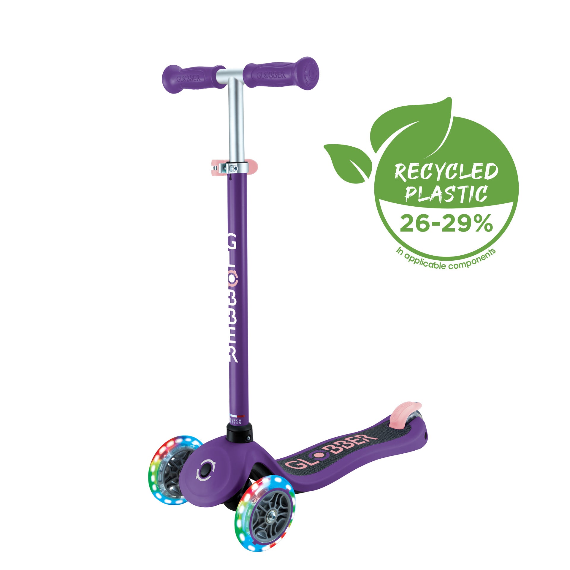 Globber Primo Lights Scooter - Purple and Pastel Pink