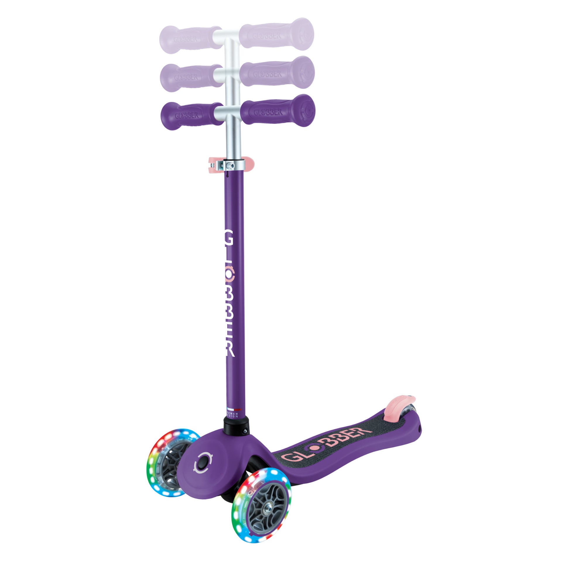 Globber Primo Lights Scooter - Purple and Pastel Pink