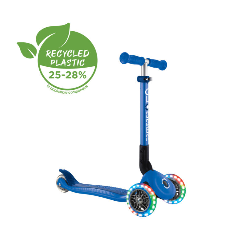 Globber Junior Foldable Lights Scooter - Navy Blue