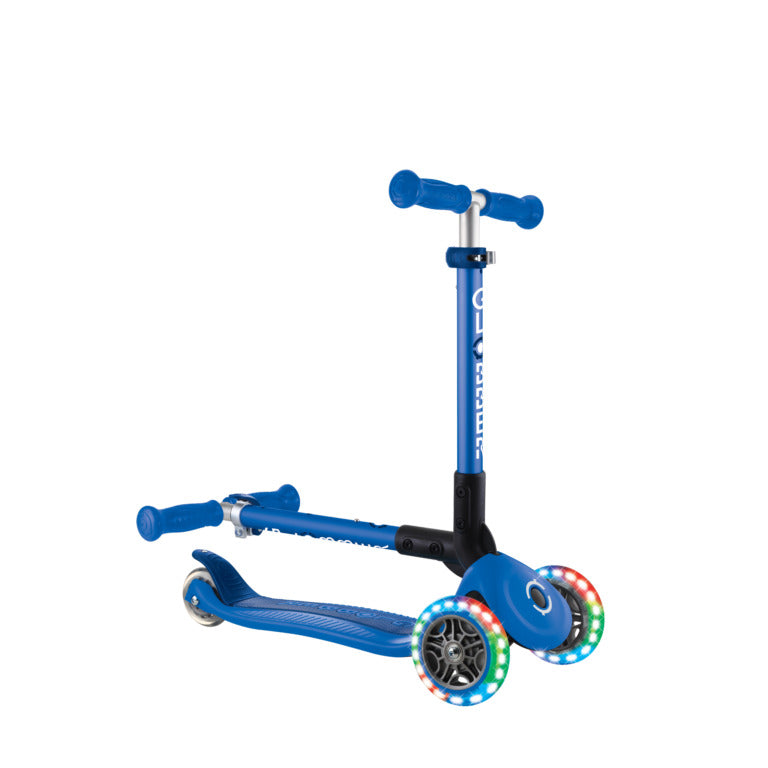 Globber Junior Foldable Lights Scooter - Navy Blue