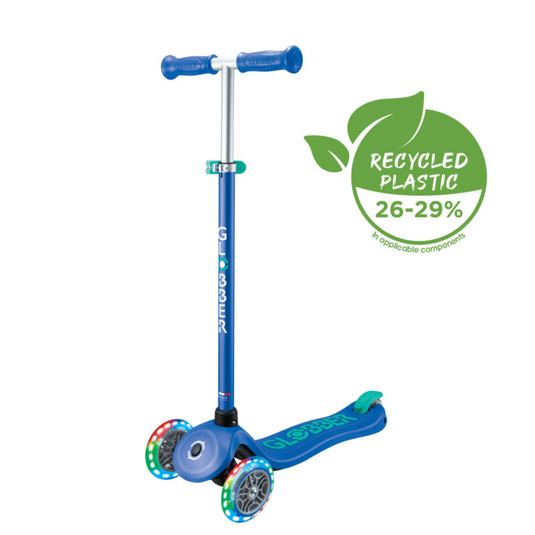 Globber Primo Plus Lights Scooter - Navy Blue and Emerald Green