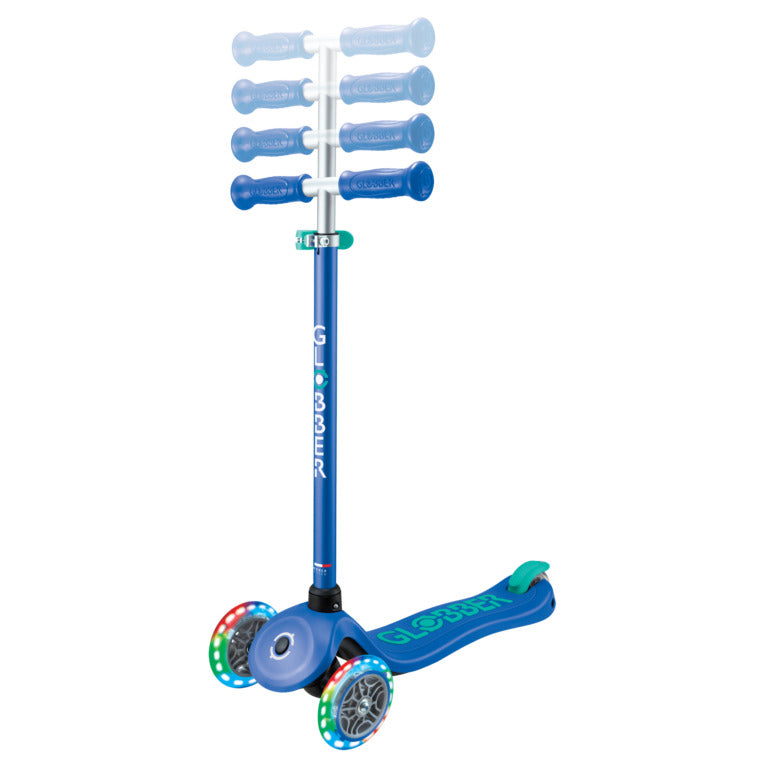 Globber Primo Plus Lights Scooter - Navy Blue and Emerald Green