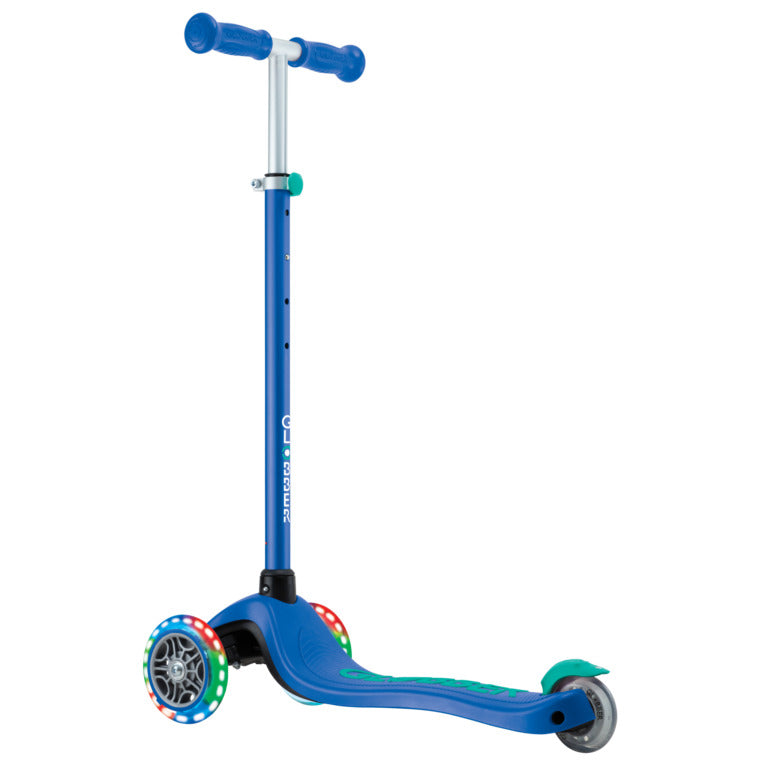 Globber Primo Plus Lights Scooter - Navy Blue and Emerald Green